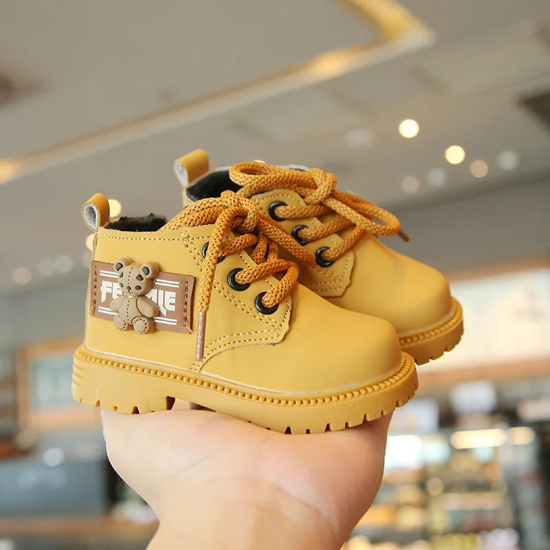 Осенне-зимняя детская обувь для детей 1-3 лет кожаные ботильоны из флиса Martens