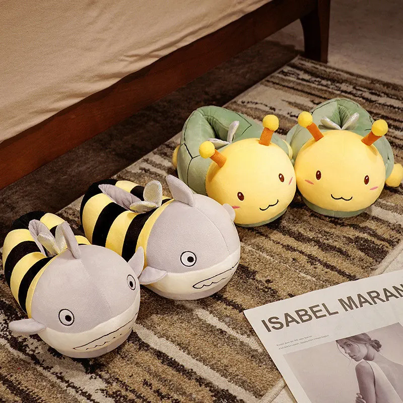 Fun Women Slippers All Inclusive Home Fur Warm Ladies Plush Shoes One Size Fluffy Girls Sliders 2023 New Fur Cartoon Turtle Bee