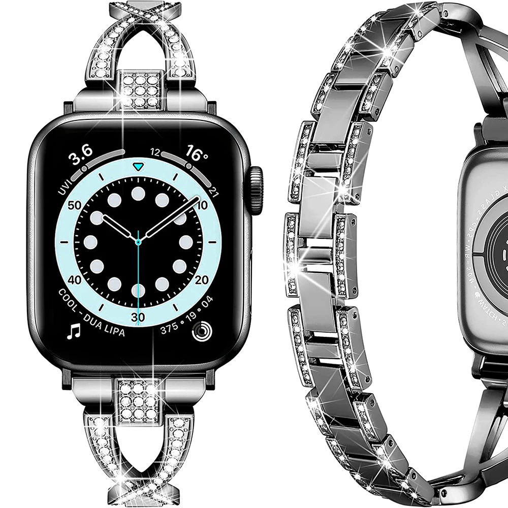 Compatible With Apple Watch Strap 38mm 40mm 41mm, Lightweight For Women, Easy to Adjust Bracelet, Double-sided Shiny Diamond,