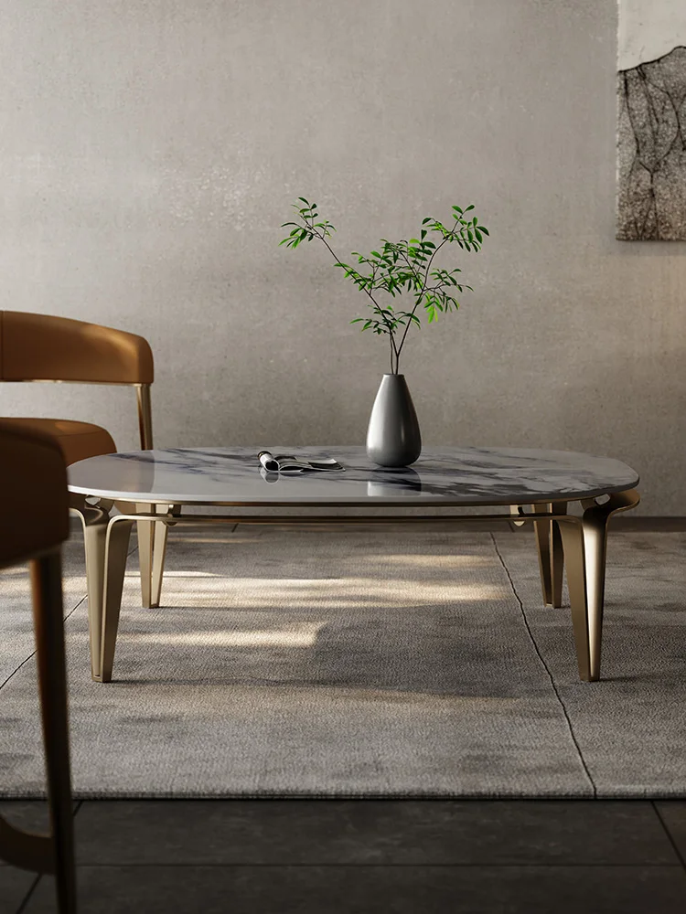 

Italian light luxury rock plate tea table square high-end luxury original living room designer shaped tea table
