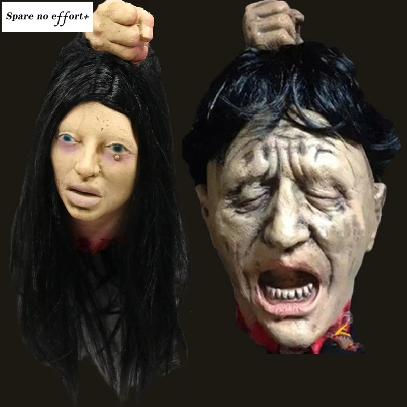 

Latex Skull Hanging Ghost head Halloween Party Decoretion Supplies Long hair Female Ghost Horror Props