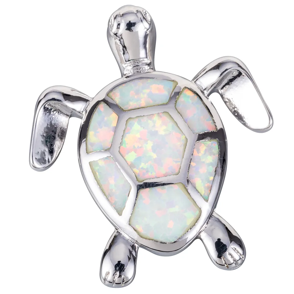 

KONGMOON Green Sea Turtle White Fire Opal Silver Plated Jewelry for Women Pendant for Necklace