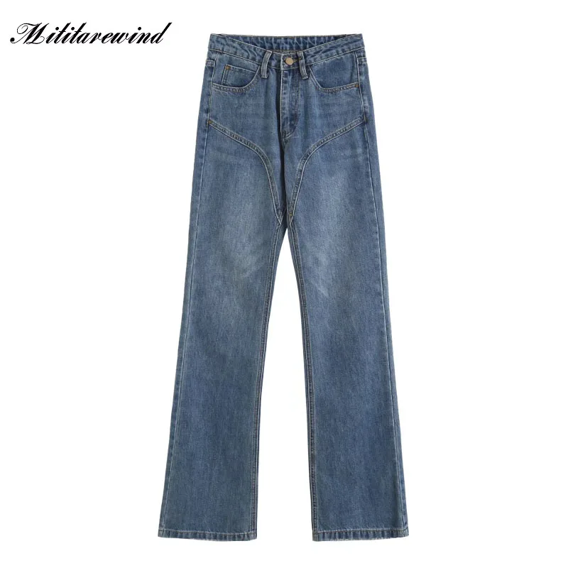 

2023 Fashion High Waist Slim Fit Jeans Women Straight Vintage Casual Design Retro Flared Pants Elegant Pantalones Washed Trouser