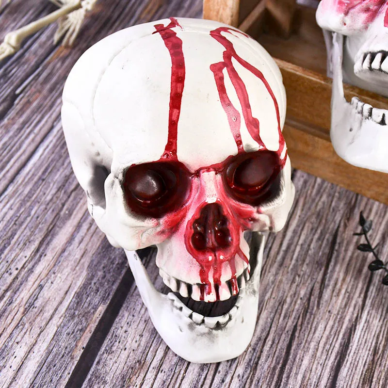 1pc Halloween plastikowa czaszka głowa realistyczna krwawa szkieletu sztuczna kość Horror rekwizyty impreza z okazji strona główna nawiedzony