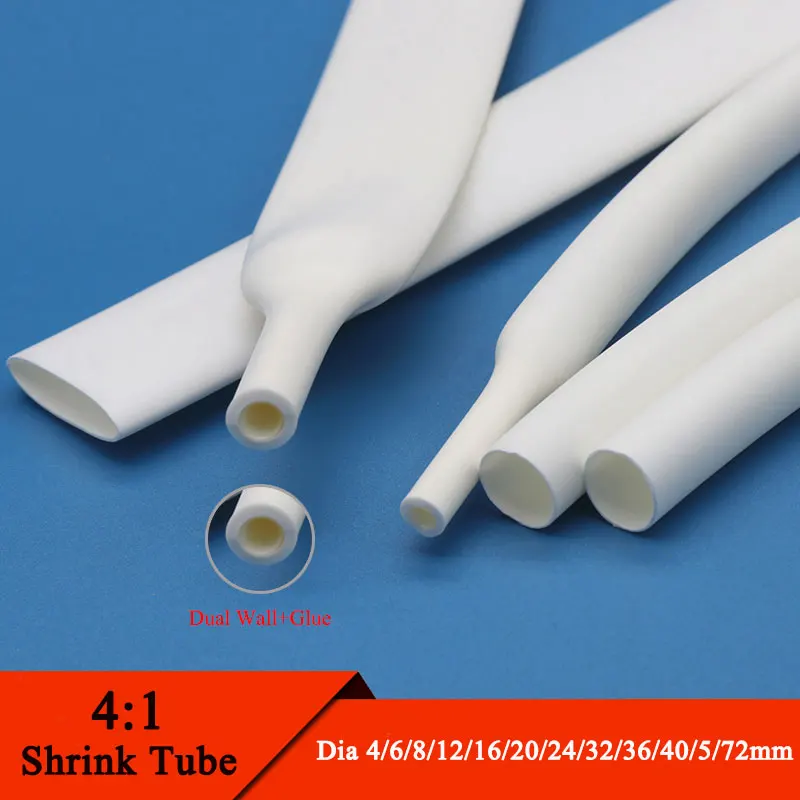 1M 4:1 White Heat Shrink Tube With Glue Thermoretractile Heat Shrinkable Tubing Dual Wall Heat Shrink Tubing 4 6 8 12 16 20mm