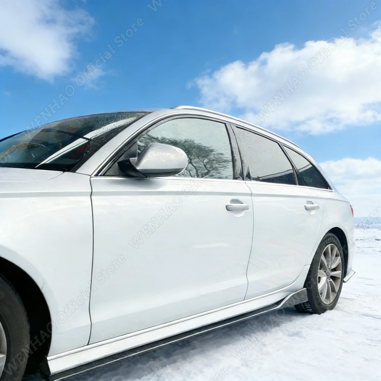 Фото Глянцевые черные боковые пороги для Audi A6 S6 RS6 C7 2.0 2.8 3.0 TFSI TDI FSI Седан/Avant 2011-2018, тюнинг-комплекты, боковые сплиттеры, обвесы №3