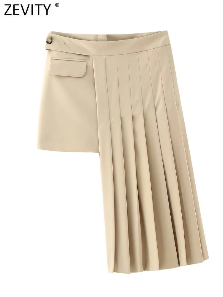 

Zevity New Women Fashion Wide Pleated Patchwork Asymmetrical Skirt Faldas Mujer Female Chic Zipper Casual Slim Vestidos QUN3694