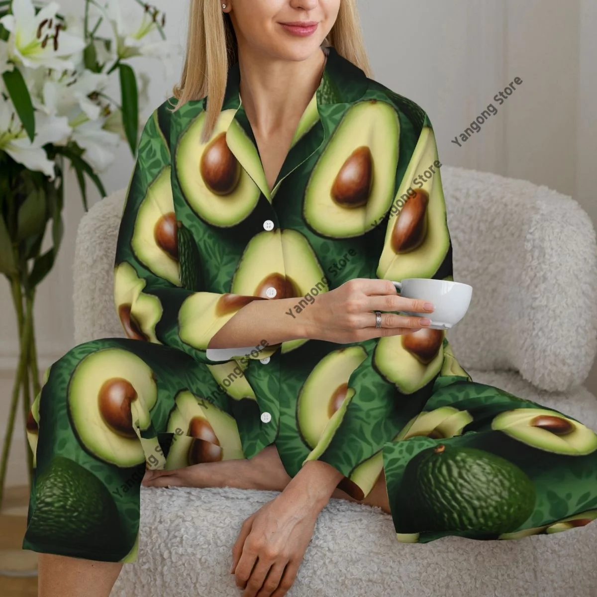 Весенне-осенний пижамный комплект женские брюки с длинными рукавами из двух