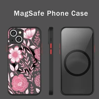 flower floral design phone case for iphone 13 12 mini pro max matte transparent super magnetic magsafe cover