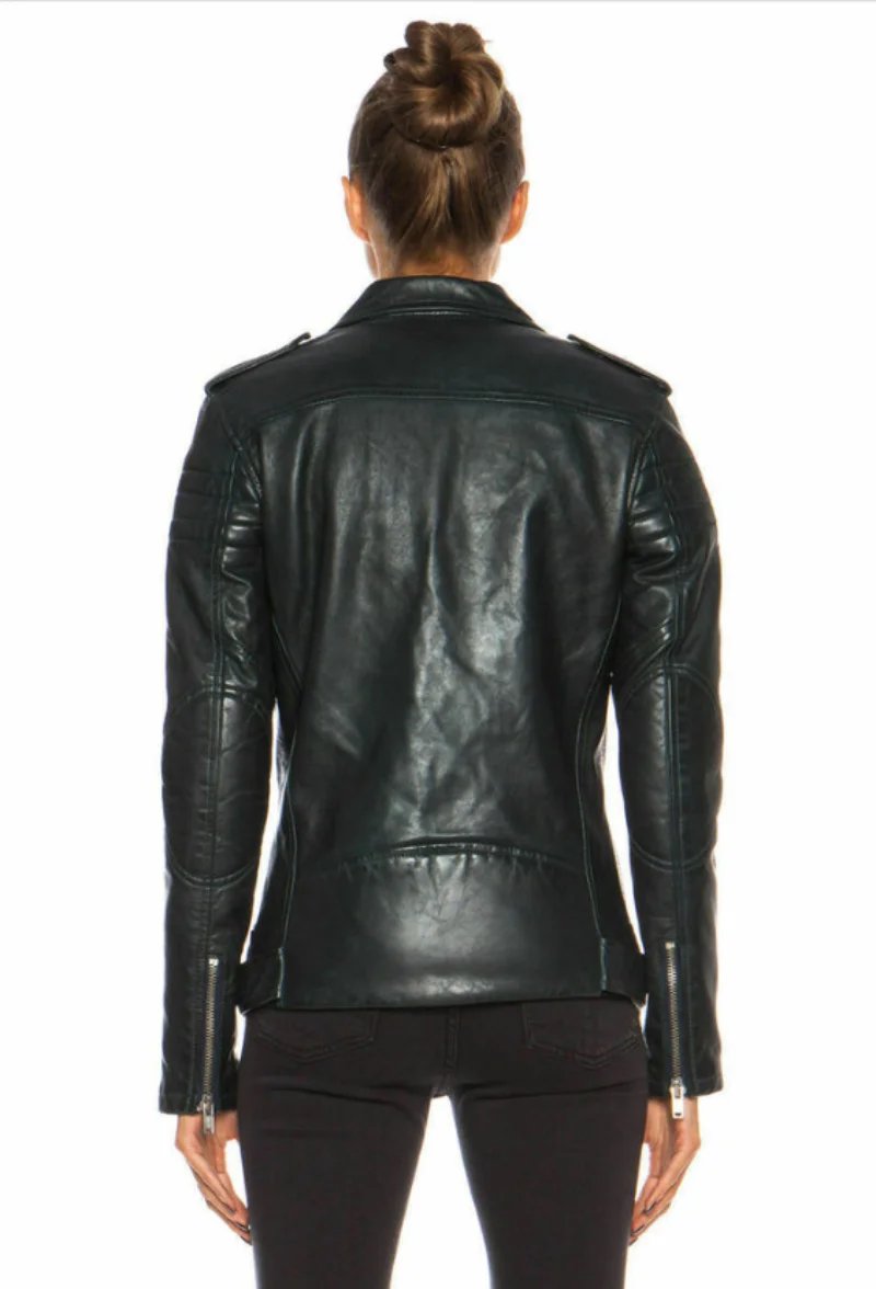 Leather Jacket Women Slim Fit Black Cafe Racer Genuine Lambskin Motorcycle Biker Jacket Fashion Coat