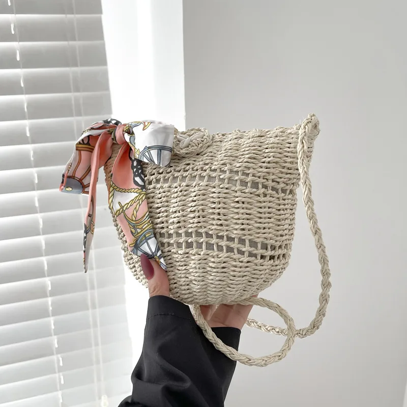 

Bags for Women2022 New Fashionable Straw Woven Bucket Bag Famous Luxury Designer All-match One-shoulder Messenger Travel Handbag