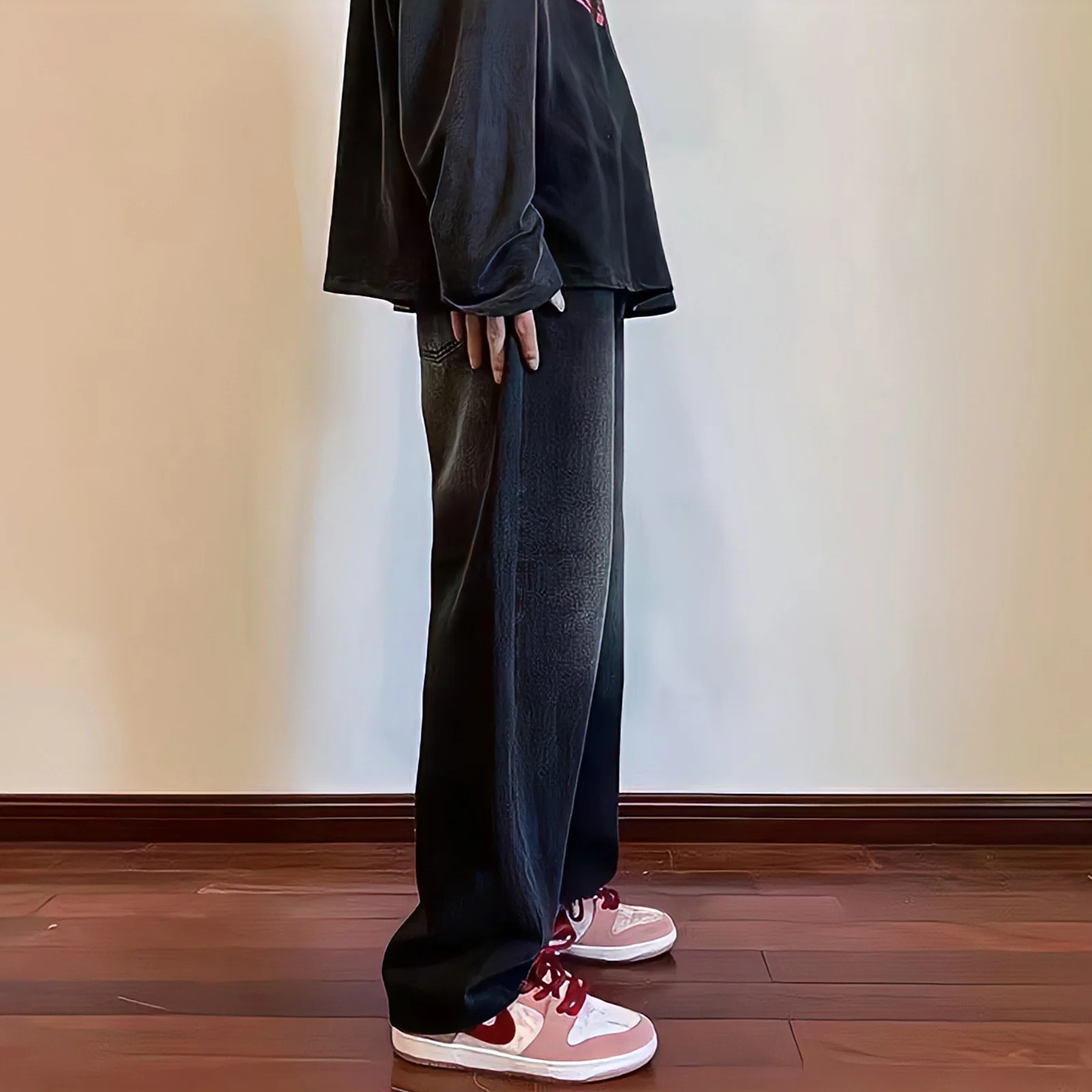 Vintage Streetwear Black Baggy Jeans For Men Wide Leg Straight Pants Oversize Y2k Design Clothes Casual Washed Denim Trousers