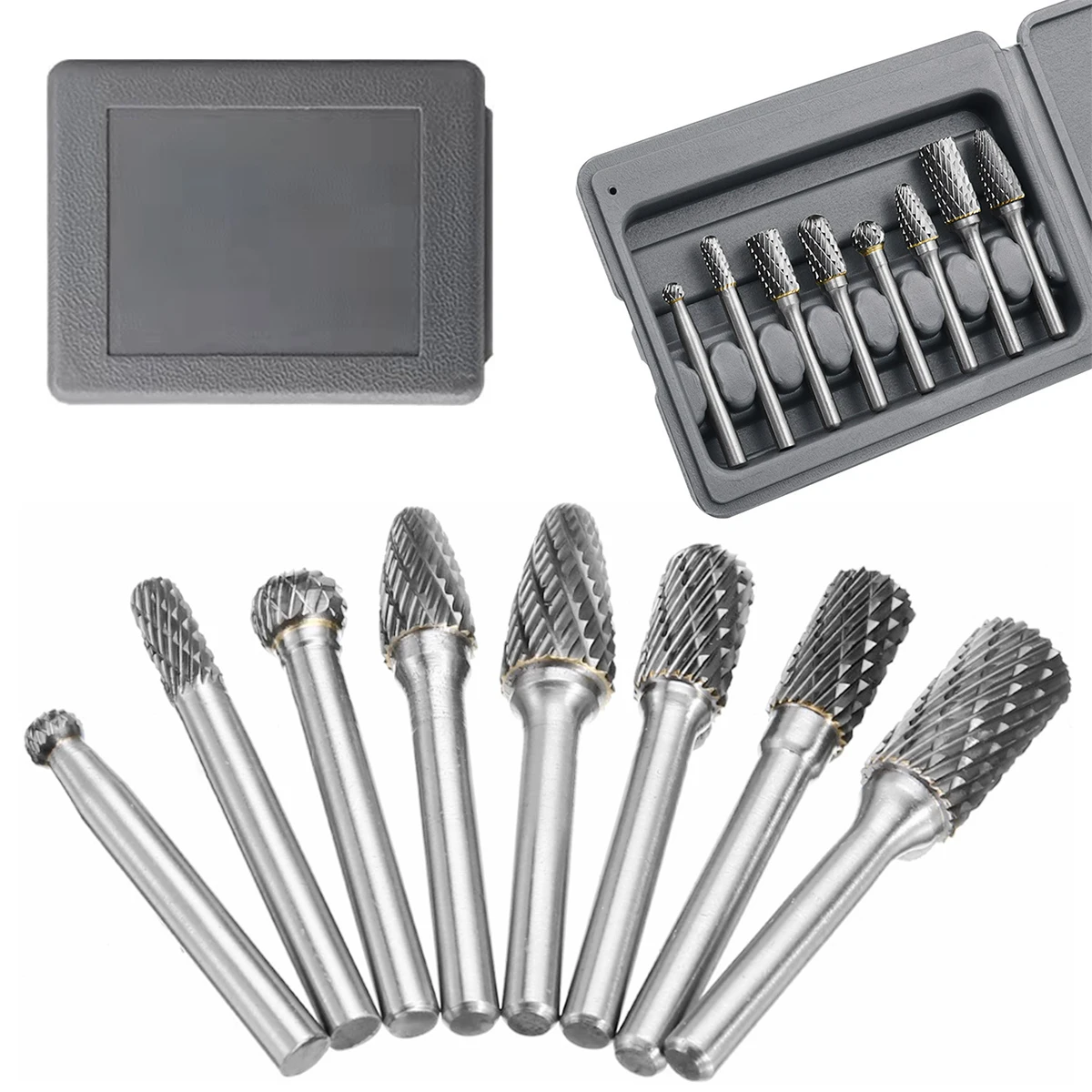 

8Pcs Carbide Burr Set Cut Carbide Rotary Burr Set Sturdy Tungsten Cut Rotary Die Grinder Bit with 1/4in Shank Solid Carving Bits