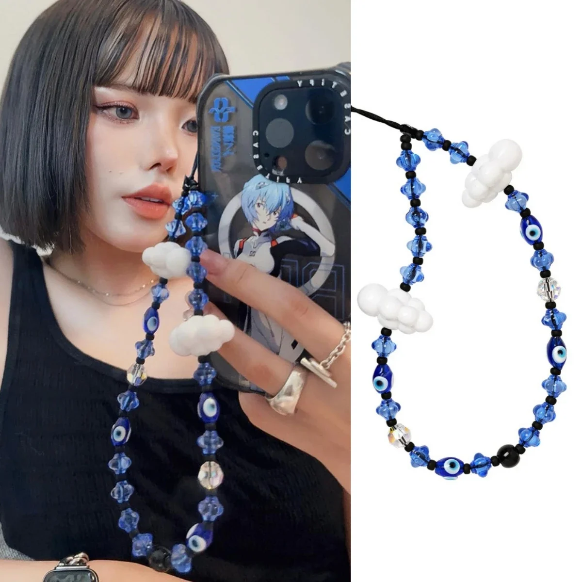 Синие цепочки для телефона Lucky Eye белое облако Турция злые глаза акриловый