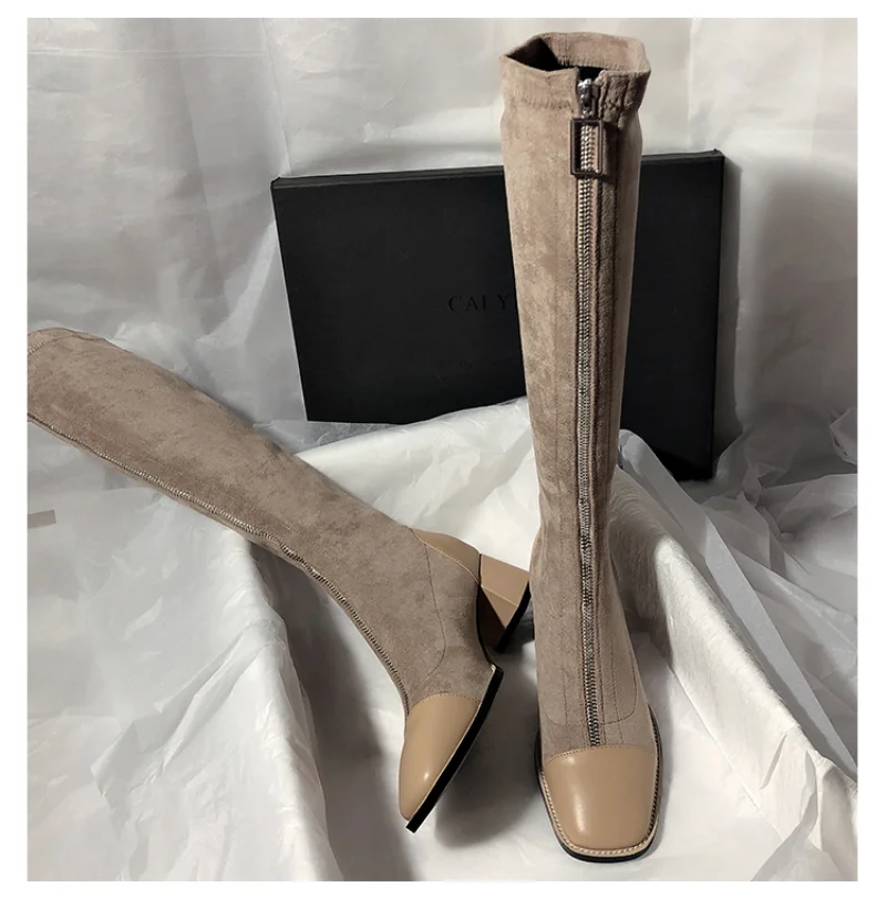 

Новинка 2022, женские ботинки, модная привлекательная элегантная обувь из флока на высоком каблуке, женские удобные осенние ботинки на молнии