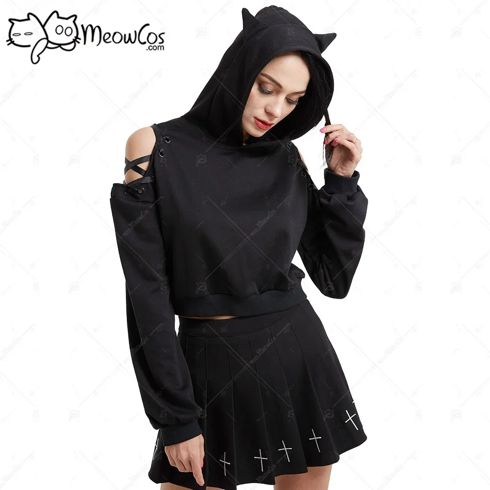 Meowcos сексуальная милая готическая темная стильная плюшевая толстовка с