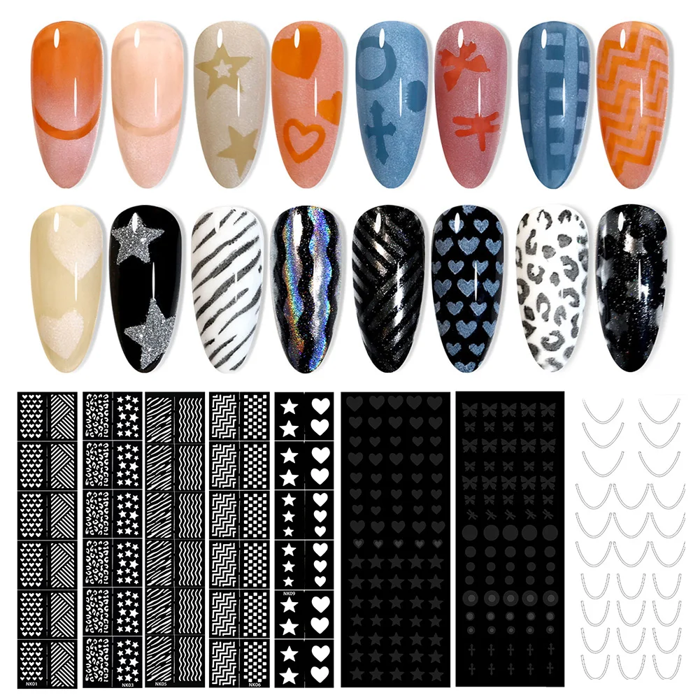 

Airbrush Nail Art Stencils Stamping Template Love Heart Star Pattern Nail Sticker Stencil Tool Nail Decoration Supply10