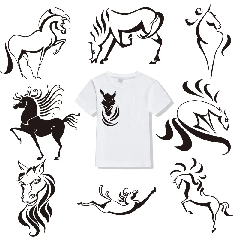 

Black Hollow On Style Animal Heat Transfer Skicker Iron On T-shirt Sweater Horse Costume Fusible Applique