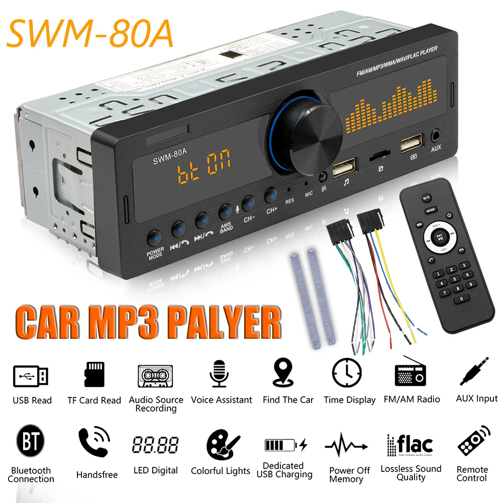 

1 DIN Car Radio SWM-80A Audio Copy Bluetooth-compatible TF USB AUX-in Locator Auto Stereo Outdoor Personal Car Parts Decoration