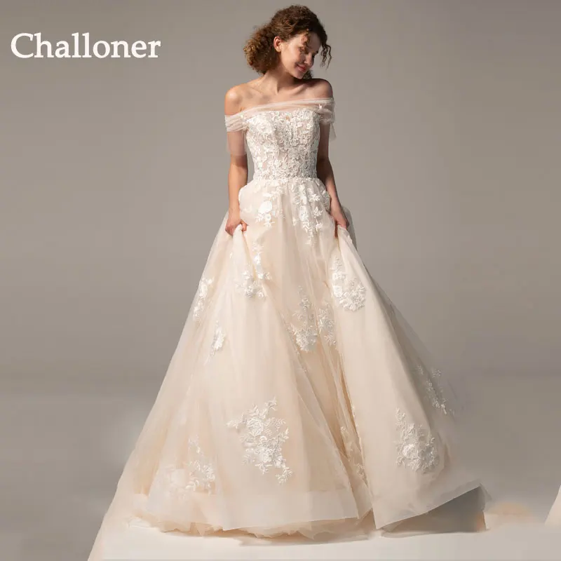 

Свадебные платья, элегантная Кружевная аппликация, а-силуэт, модное платье невесты с открытыми плечами 2022, платье принцессы Challoner, индивидуа...