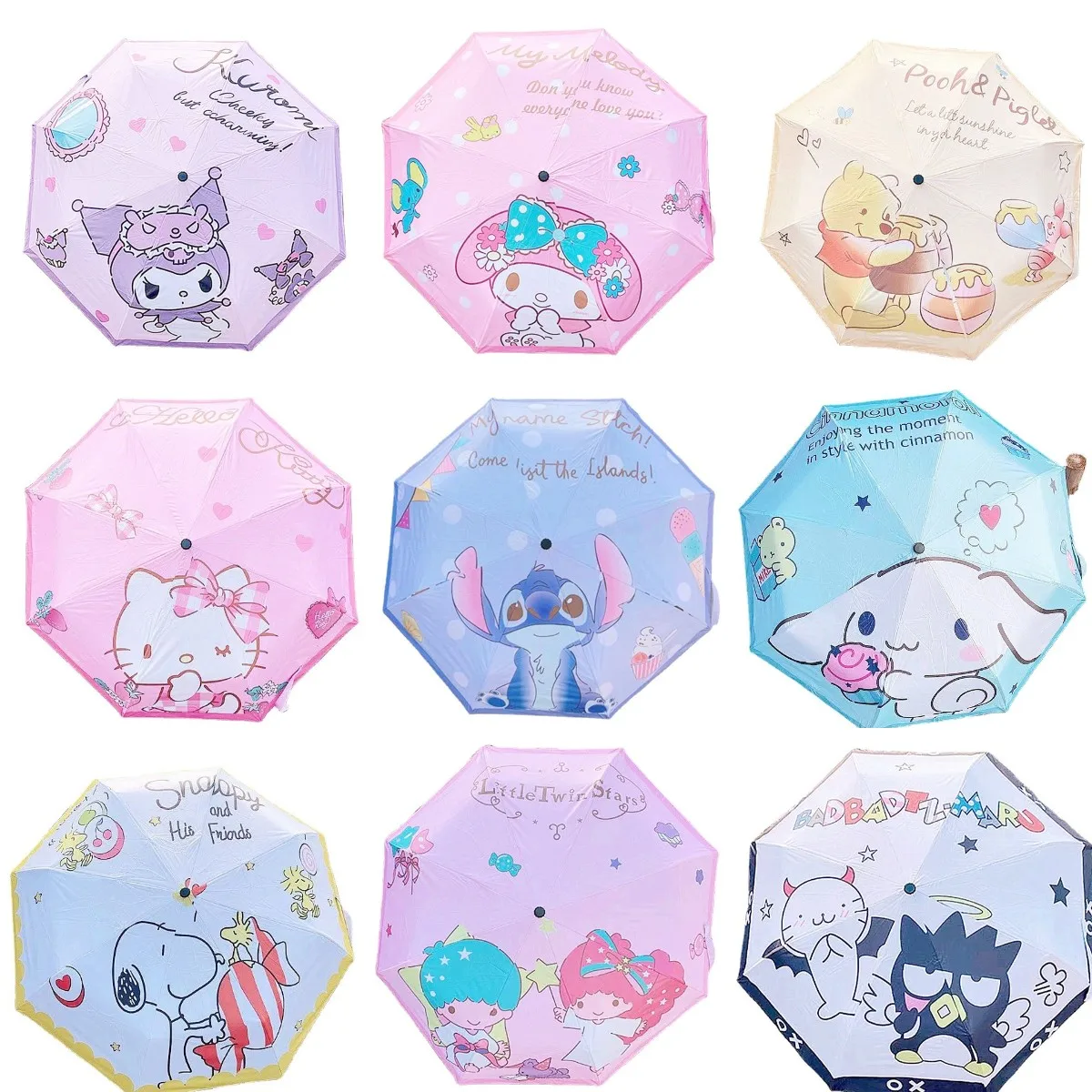 

Sanrio Automatic Umbrella Melody Creative Sun-Proof Sun Umbrella Stich Kuromi Cute Girl Handy Umbrella hello kitty anime figure