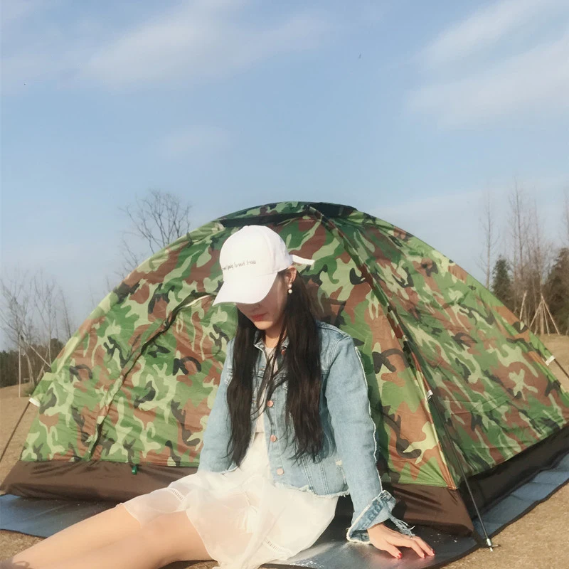 

3-4 Person Single Layer Camouflage Outdoor Tent Manual Single Layer Thickening Waterproof Sunscreen Camouflage Camping Tent