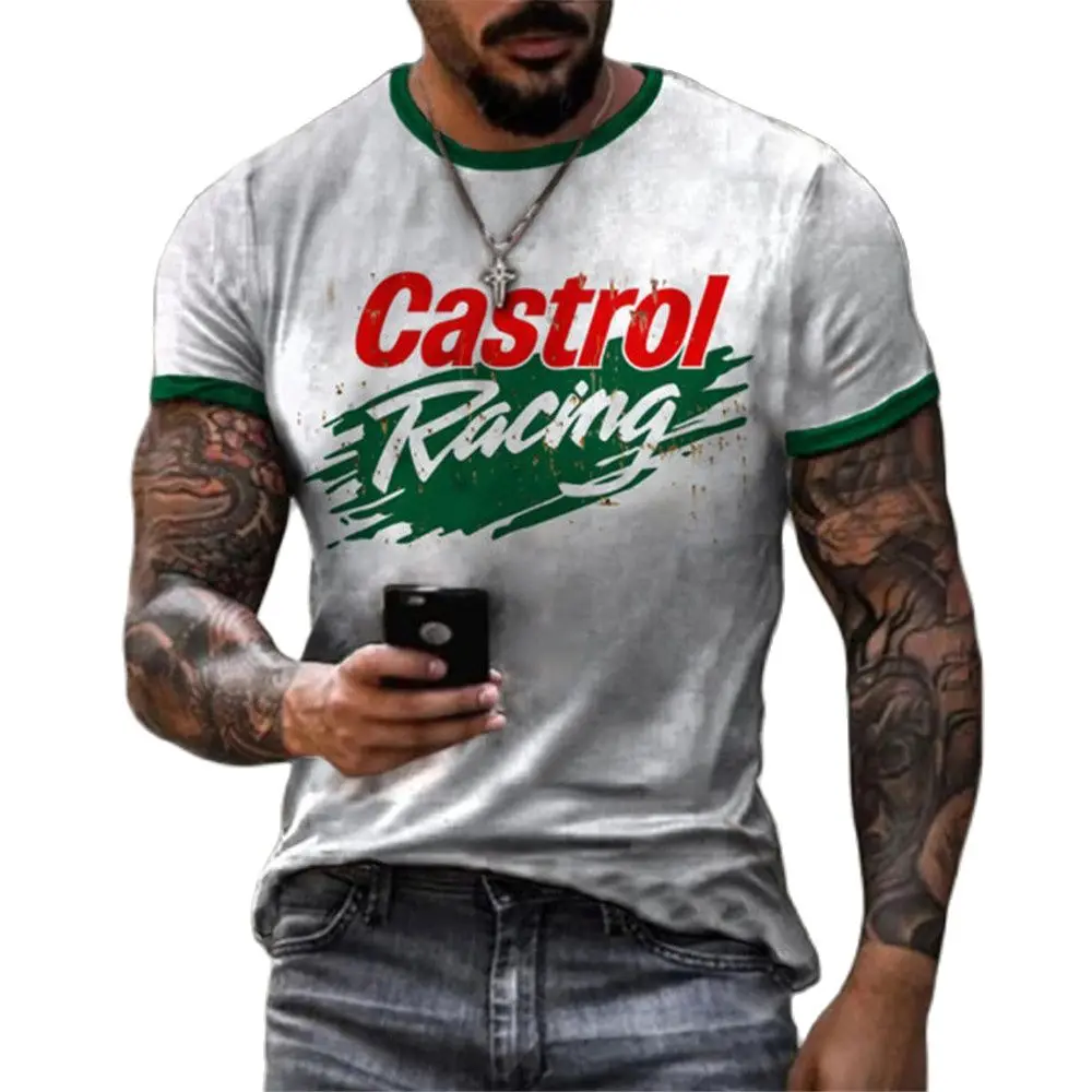 Лето 2022 Мужская Уличная модная футболка Castrol в стиле ретро с 3d принтом и короткими