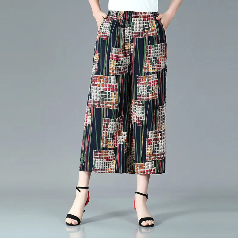 

Women 2022 Summer New Middle-aged Wide-leg Pants Female Loose Large Size Thin Trousers Ladies High Waist Skirts Pants P161