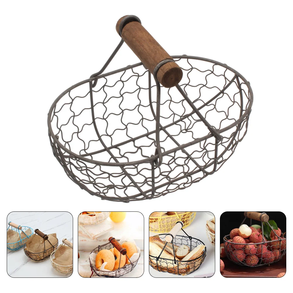 

Basket Egg Wire Storage Fruit Baskets Metal Holder Eggs Bowl Fresh Chicken Gathering Countertop Bread Handle Kitchen Container