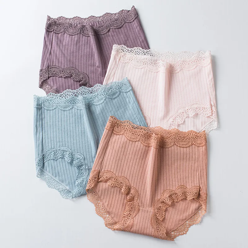 

New Women's Cotton Underwear High Waist Sexy Lace Panties Seamless Solid Color Briefs Plus Size Women's Shorts Female Lingerie