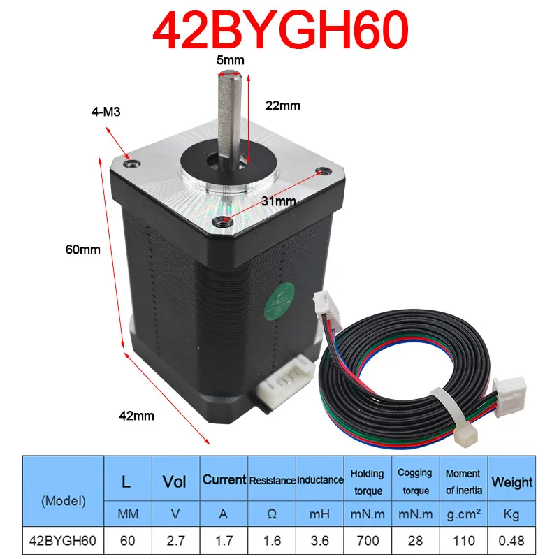 

42-ступенчатый двигатель, микродвигатель, пишущий станок, станок для резьбы, 3D-принтер, шаговый двигатель 23/34/38/40/48/60, 42BYGH48 17HS4401