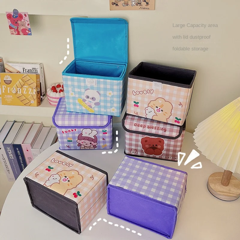 

Мультяшный складной контейнер, милая корзина для хранения в студенческом общежитии, настольный пылезащитный контейнер для хранения, короб...