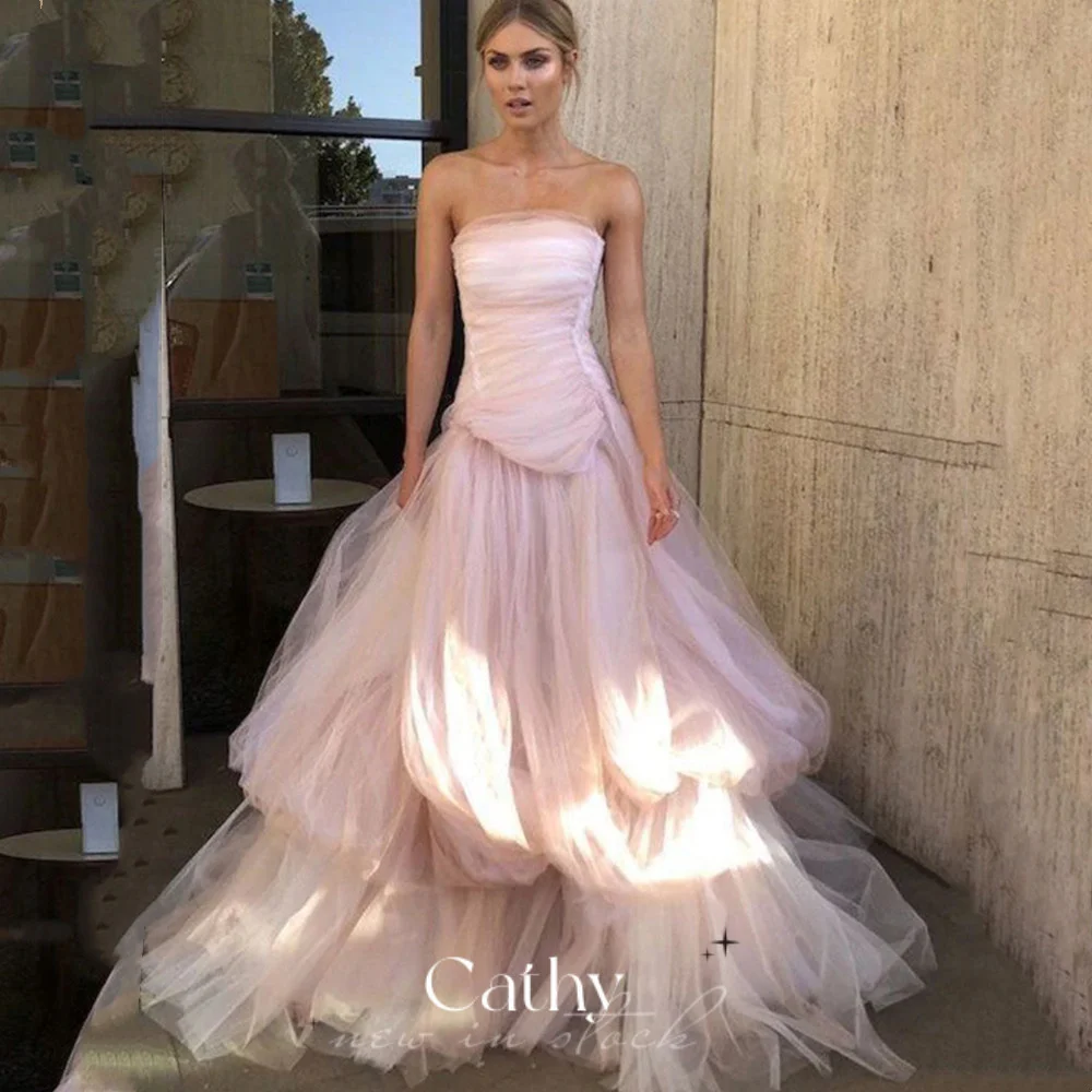 

Cathy Romantic فساتين السهرة Multilayer Prom Dress 2023 Boho Nude Pink Party Dresses Sexy Strapless A-line Vestidos De Noche