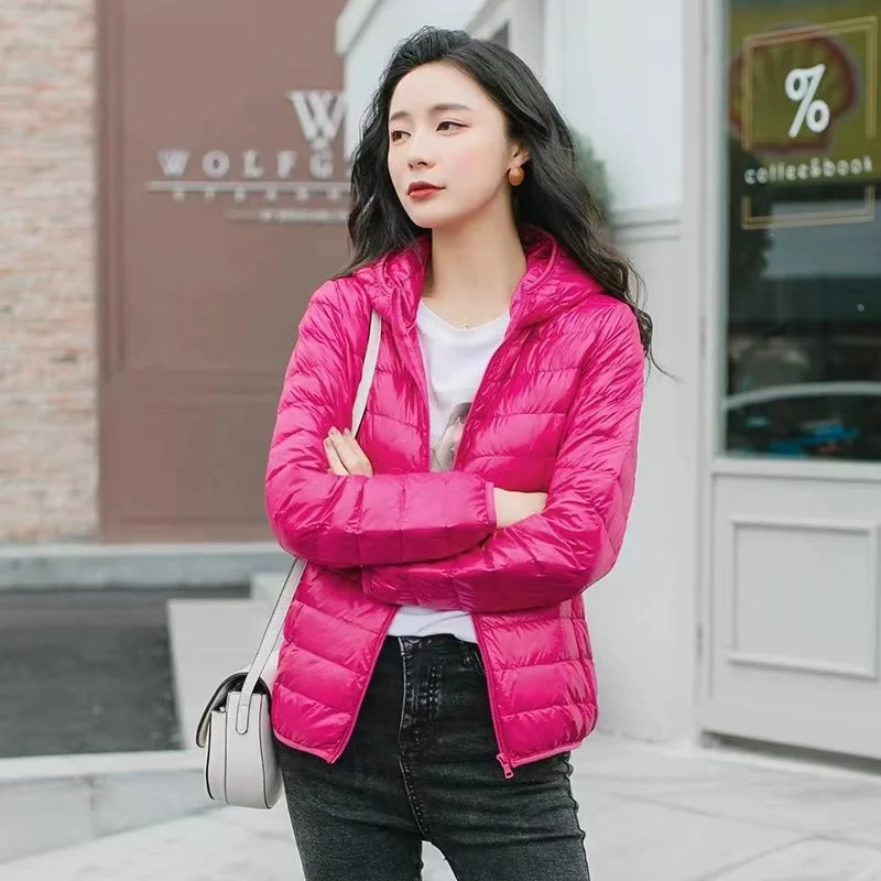 Ultra-light Plus Size Thin Down Jacket Women 2023 Autumn Winter Slim Short Hooded Warm 90% White Duck Down Coat Women Outerwear