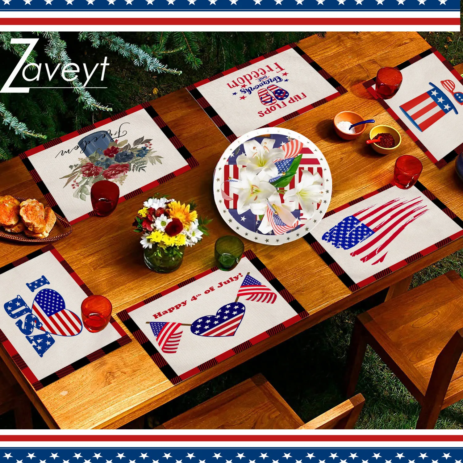 

4th of July Decorations Placemats Memorial Day American Flag Stars Stripes Place mats Patriotic America Freedom Independence Day
