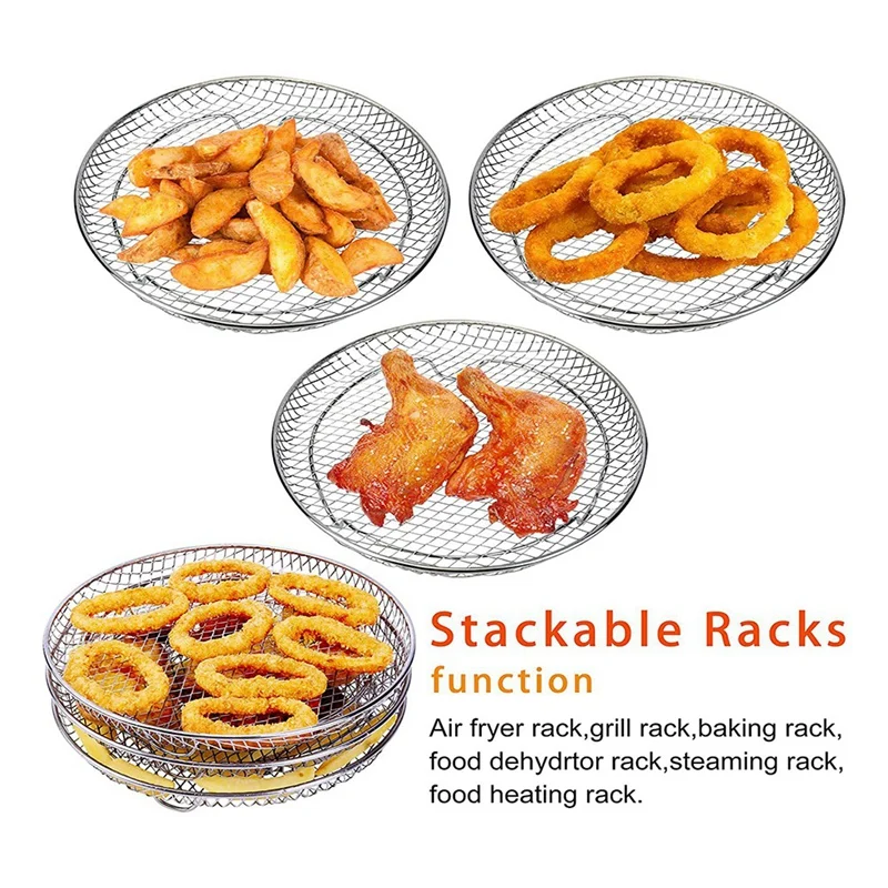 Three Stackable Dehydrator Racks Air Fryer Steam Grill Accessories Fit All 4.2QT - 5.8QT