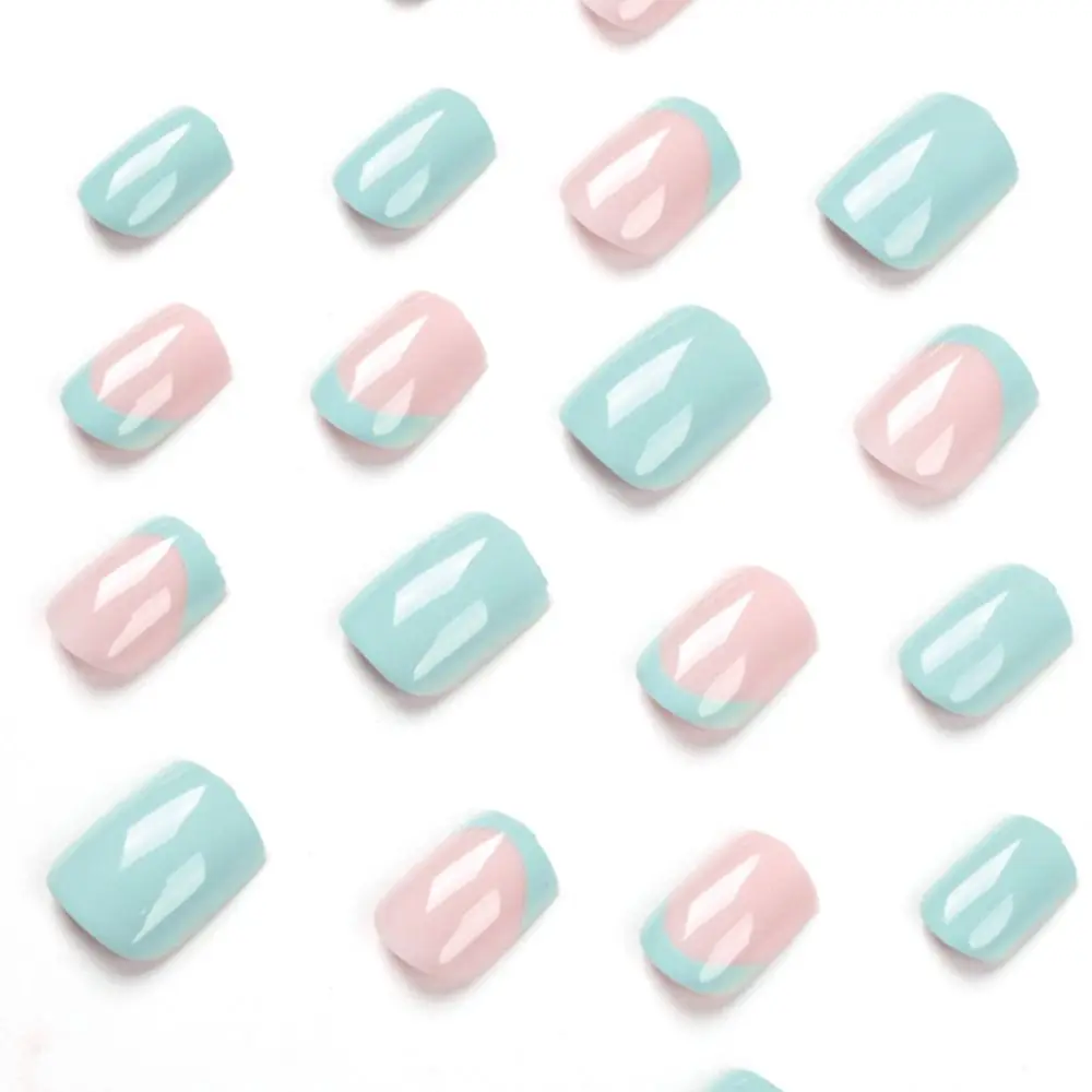 

Short Length French Fake Nails Detachable Square Head Full Cover False Nail Wearable Manicure Nail Tips Women