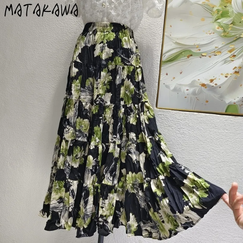 Юбка Matakawa женская с цветочным принтом милая трапециевидная юбка завышенной
