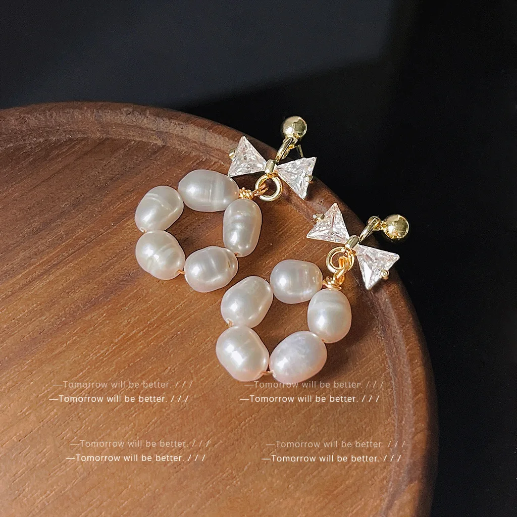

S925 Sterling Silver Pearl Bead Earrings 18K Gold Rhodium Plated Korea Style Baroque Pearl Hoop Pendant Earrings