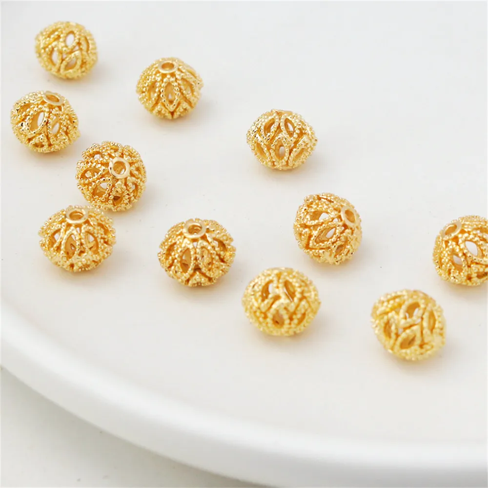 

14k copper-clad gold hollowed-out flying saucer lace lantern ball 8.5 * 10mm loose bead diy handmade jewelry accessories