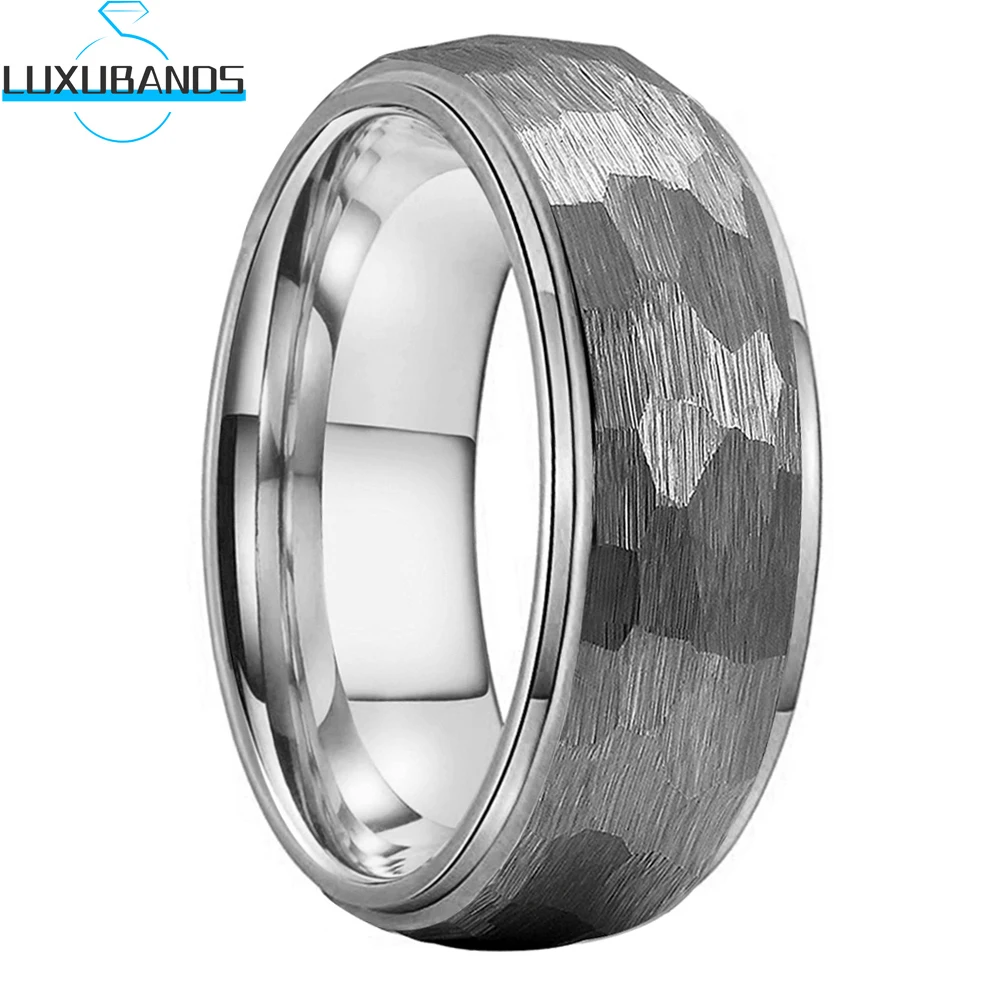 

6mm 8mm Tungsten Carbide Hammer Ring For Men Women Stepped Edges Domed Band Wedding Brushed Finish Fashion Comfort Fit