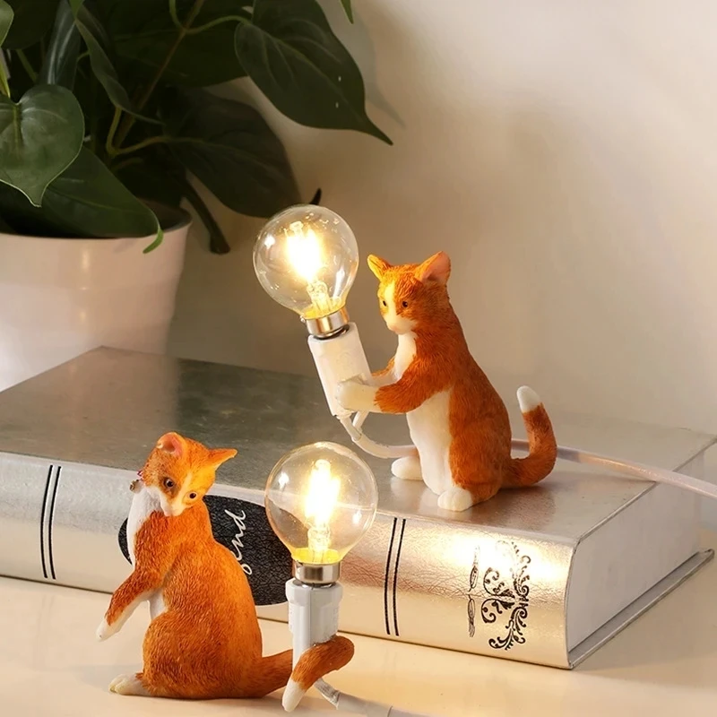 Nordic LED Table Lamp Resin Animal Rat Cat Squirrel Night Lights Nordic Mouse Table Lamps Home Decor Desk Lamp Lighting Fixtures