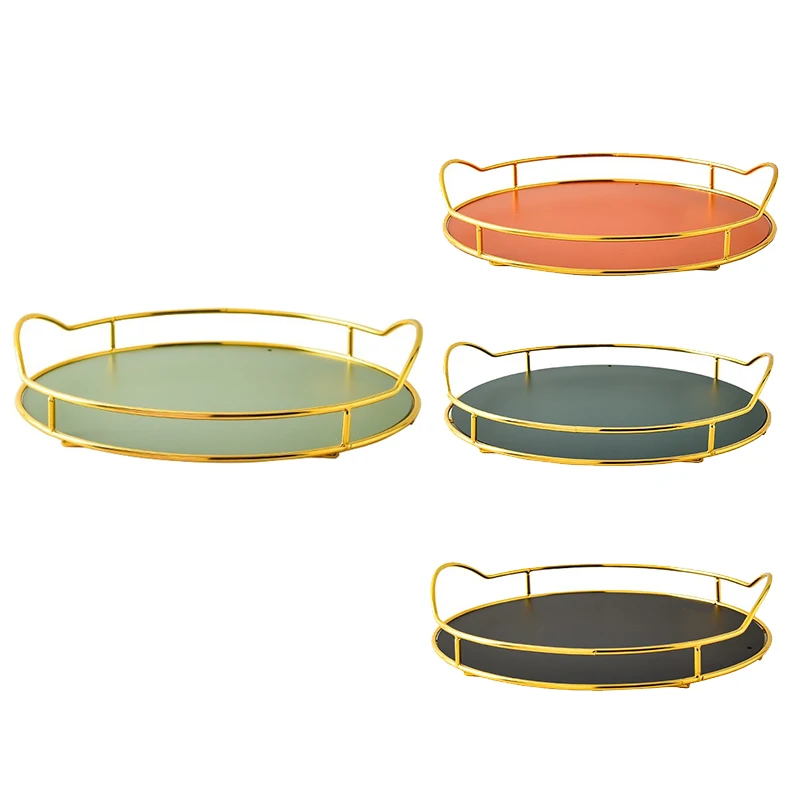 

Light Luxury Round Iron Storage Tray Home Living Room Jewelry Storage Tray Handle Tea Set Storage Tray
