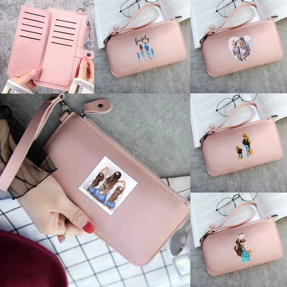 

Pu Leather Wallets Card Bag Money Bags Women Travel Portable ID Card Credit Long Zipper Coin Purse Mom Pattern Storage Handbag