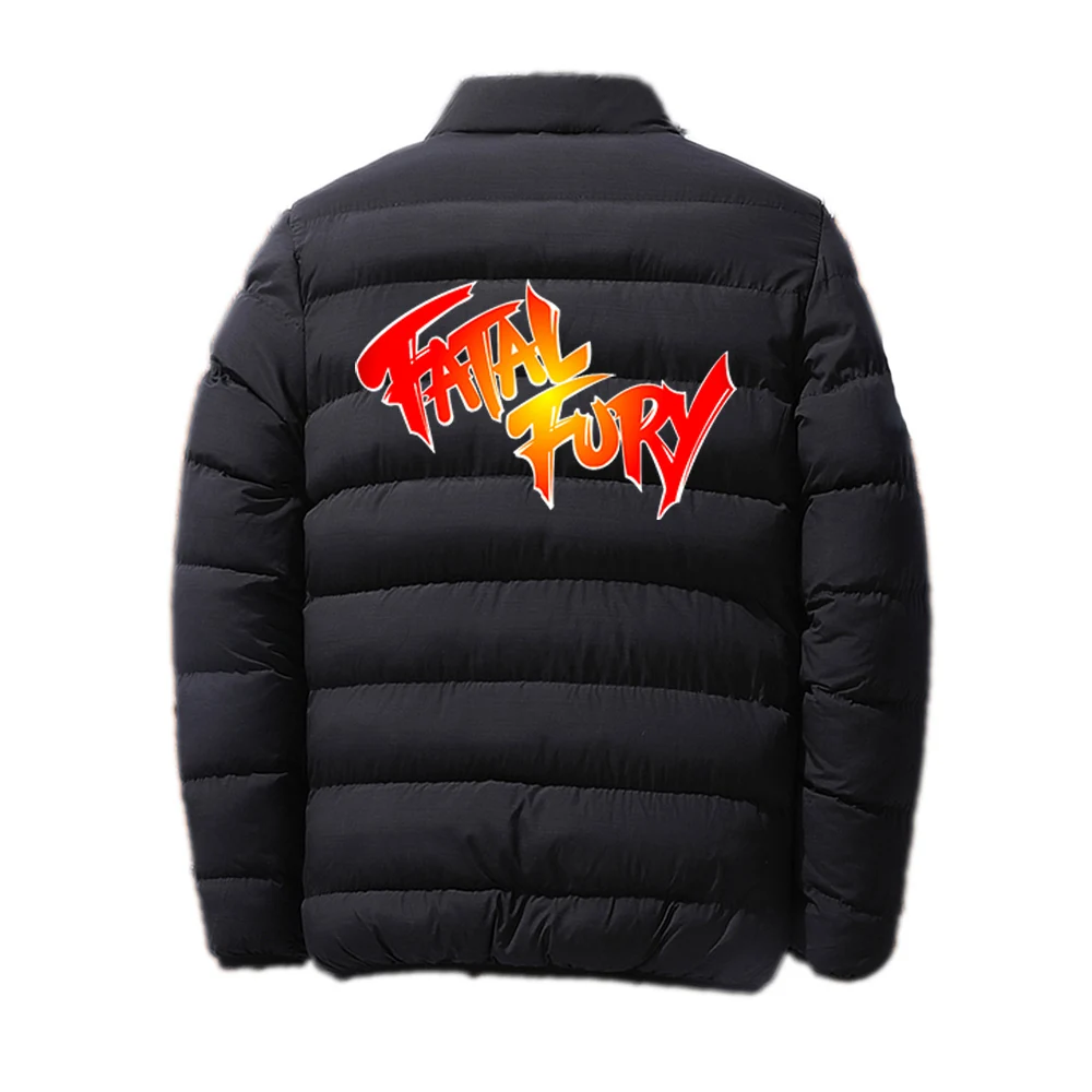 Фото Осень-зима 2022, мужская махровая куртка с логотипом Fatal Fury, модная однотонная теплая куртка с хлопковой подкладкой на молнии для предотвращения холода №3