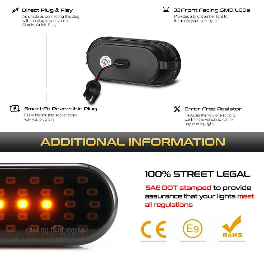 2x светодиодный динамический боковой указатель поворота светильник
