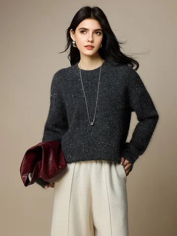 SuyaDream женские мохеревые пуловеры  темно-серые