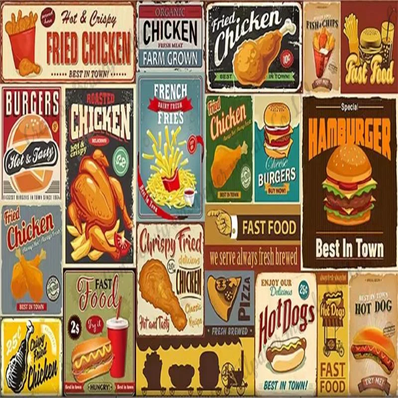 Oil Painting Burger Fried Chicken Mural Industrial Decor Wallpaper Fast Food Restaurant Snack Bar Wall Paper Papel Tapiz images - 6