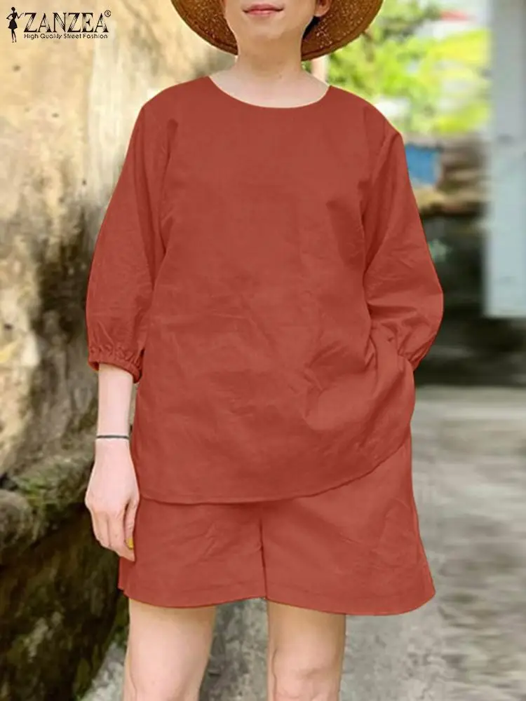 ZANZEA модные летние короткие комплекты из 2 предметов повседневные свободные