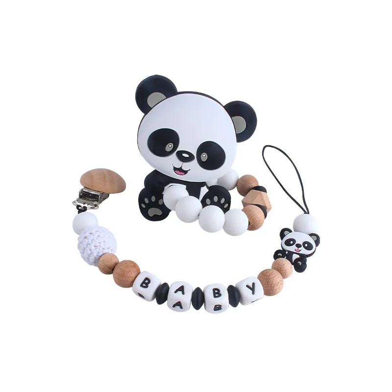 

Customized English Silicone Letter Name Baby Pendant Pacifier Clip Chains Teether Newborn Panda Toy Gift